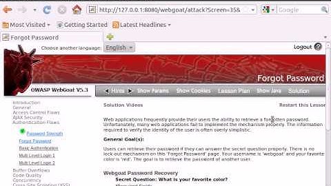 WebGoat v5.3 - Authentication Flaws - Forgot Password