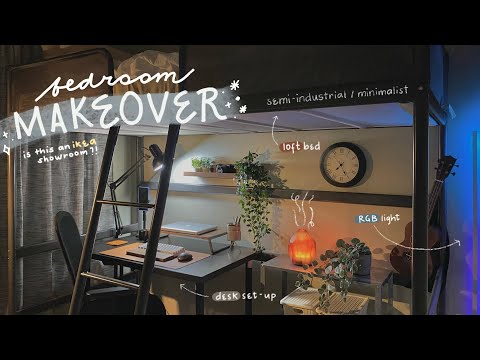 *semi-industrial / minimalist* ROOM MAKEOVER for my brother! ???? (loft bed, desk set-up, & ikea haul)