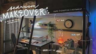 *semi-industrial / minimalist* ROOM MAKEOVER for my brother! 🛠 (loft bed, desk set-up, & ikea haul)