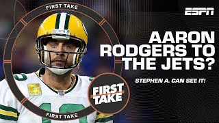 Stephen A. likes the idea of Aaron Rodgers in a Jets jersey 👀 | First Take