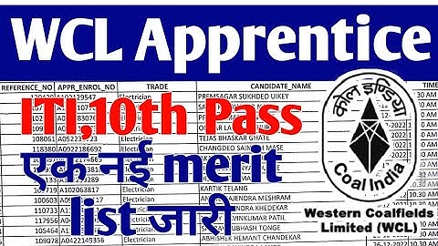 Another Merit list of WCL Apprentice released 2022, Western Coalfields Limited Apprentice ITI, 10...