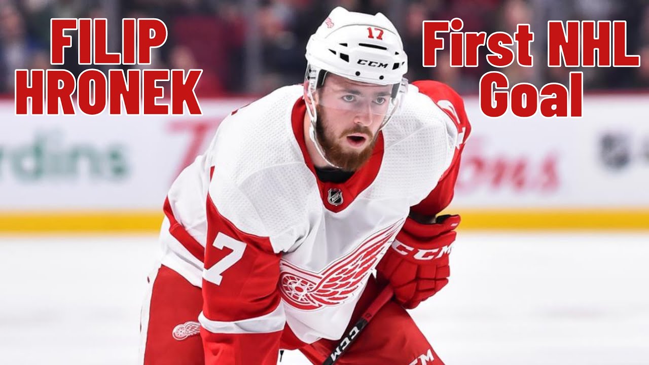 Filip Hronek #17 (Detroit Red Wings) first NHL goal Oct 13, 2018