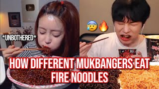 how different mukbangers eat FIRE NOODLES