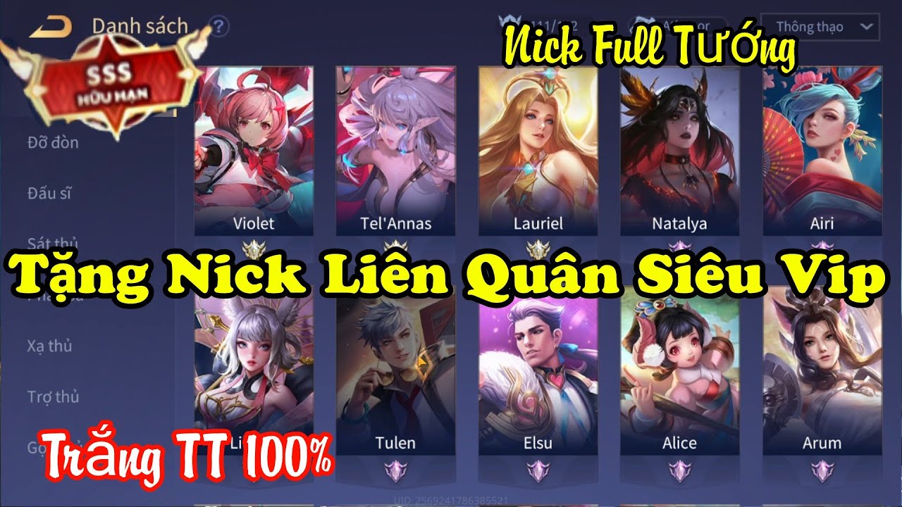 Tặng ACC Liên Quân Vip Mới Nhất – Nick Full Tướng Và Skin SSS Cực Hot – Trắng Thông Tin