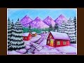 How to Draw a Snowy Mountain Village with Oil Pastels | Easy Winter Scenery for Beginners
