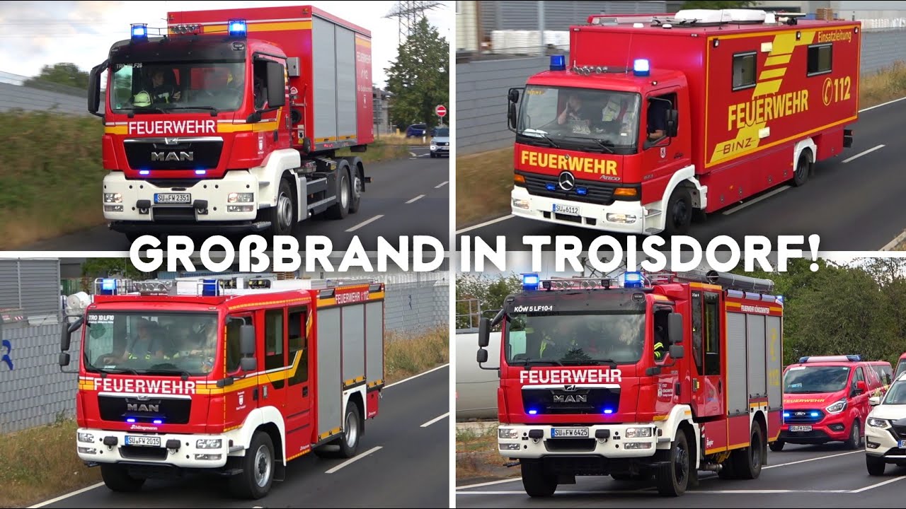 [LAGERHALLE IN VOLLBRAND - SIRENENALARM!] - Seltene Sonderfahrzeuge auf Einsatzfahrt in TROISDORF