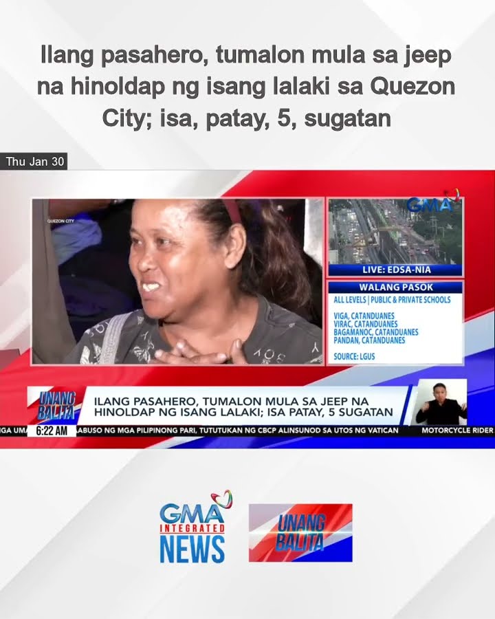 Ilang pasahero, tumalon mula sa jeep na hinoldap ng isang lalaki sa Quezon City;... | Unang Balita