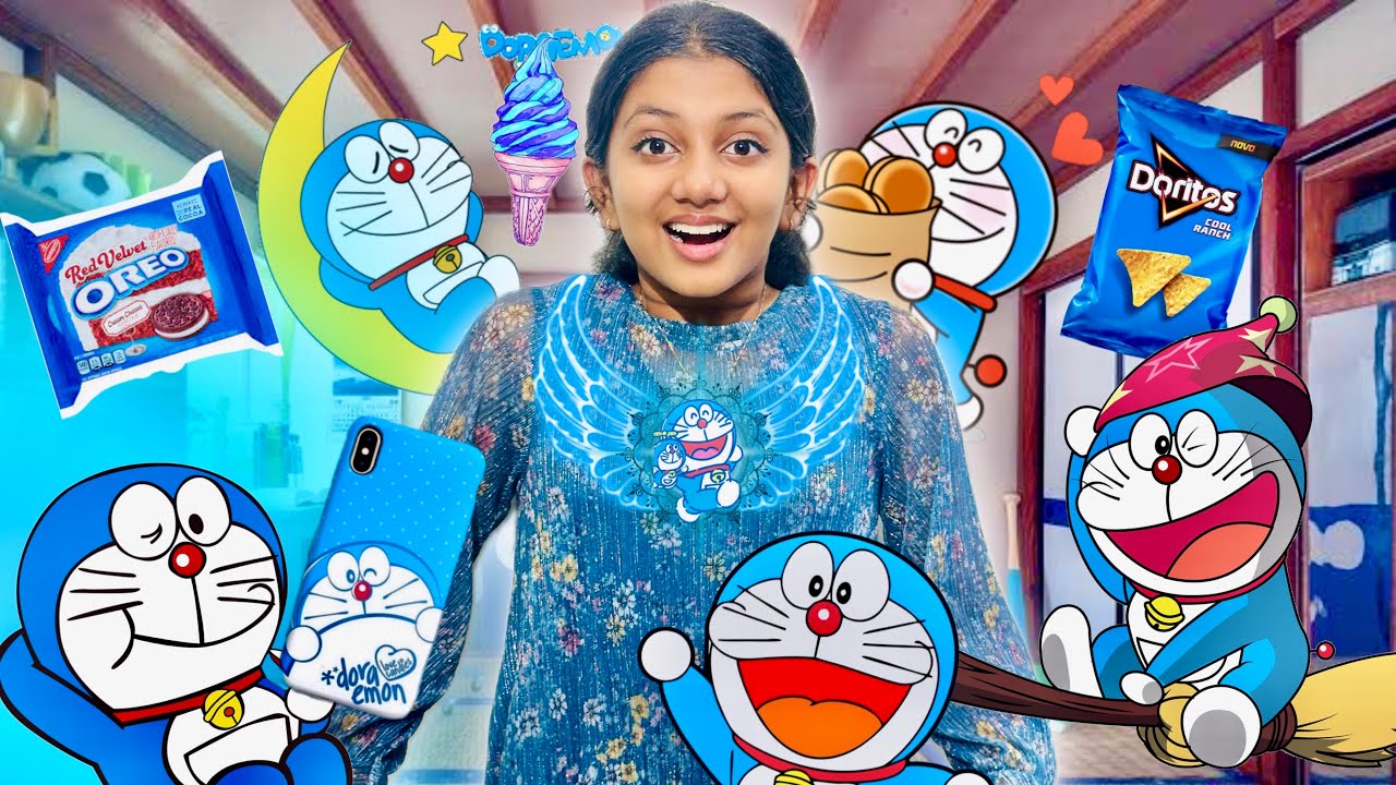 USING ONLY *DORAEMON*THINGS FOR 24 HOURS🤩❤️| ഡോറിമോൻ room #doraemon FOOD 🟦 24hr challenge 🤩🥳