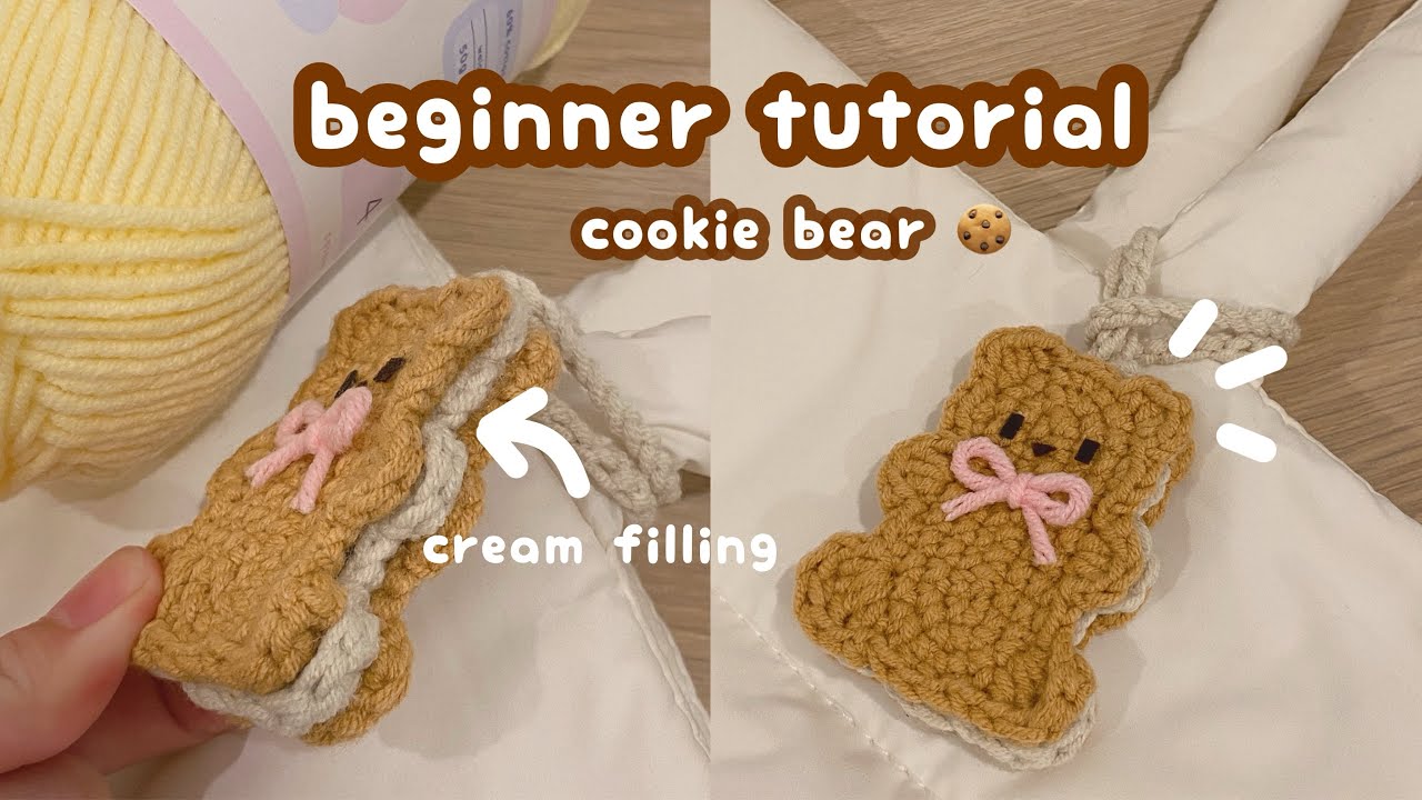 🍪crochet cookie bear keychain | crochet beginner bag charm, easy crochet idea, step by step crochet