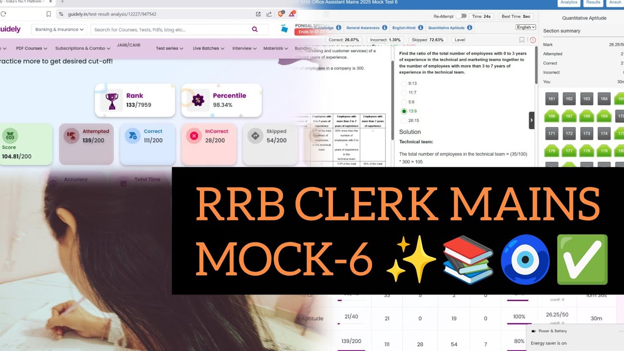 RRB CLERK MAINS MOCK-6 ✨📚🧿 short analysis.. what blunder I did in it🥵