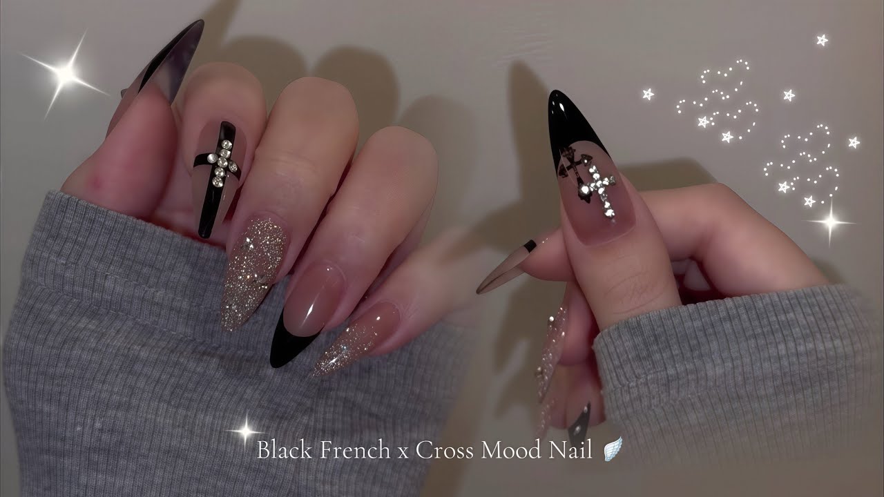 블랙 프렌치 셀프네일 🖤 핀칭 잡는 방법 • 쉐입 잡기 • Black French Nail