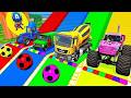 TRANSPORTING PIXAR CARS & FRUITS WITH COLORED & JOHN DEERE vs CLAAS vs TRACTORS - BeamNG.drive #983