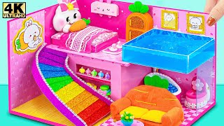 Make Swimming Pool & Rainbow Slide in Miniature Bunny Dollhouse with Cute Bed ❤️ DIY Miniature House