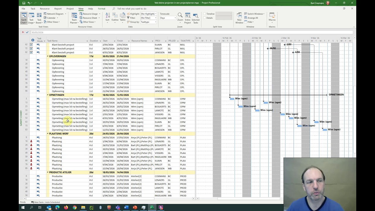 Update 65 Vele kleine projecten in een bestand in MS Project