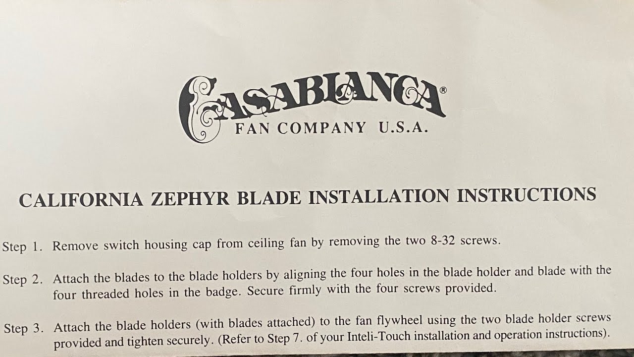 Casablanca California Zephyr Blade Installation Instructions YouTube