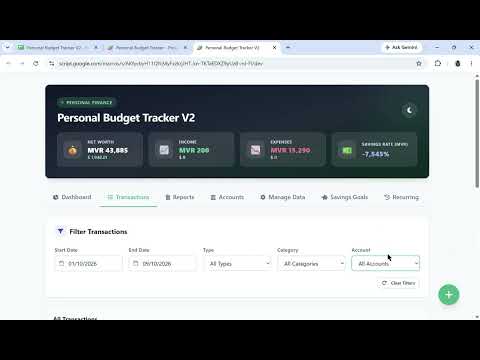 Personal Budget Tracker V2 | New Features & Modern UI | Google Sheets Apps Script