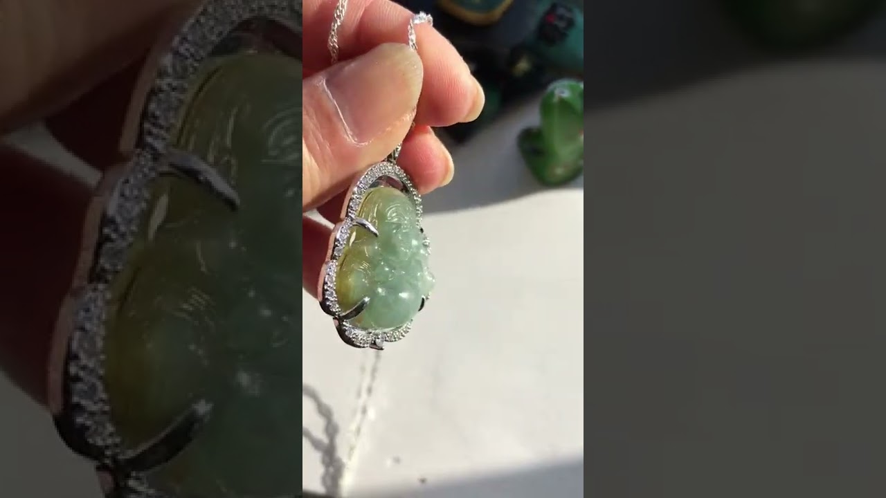 genuine burma jade necklace laughing buddha icy jade charm sliver 