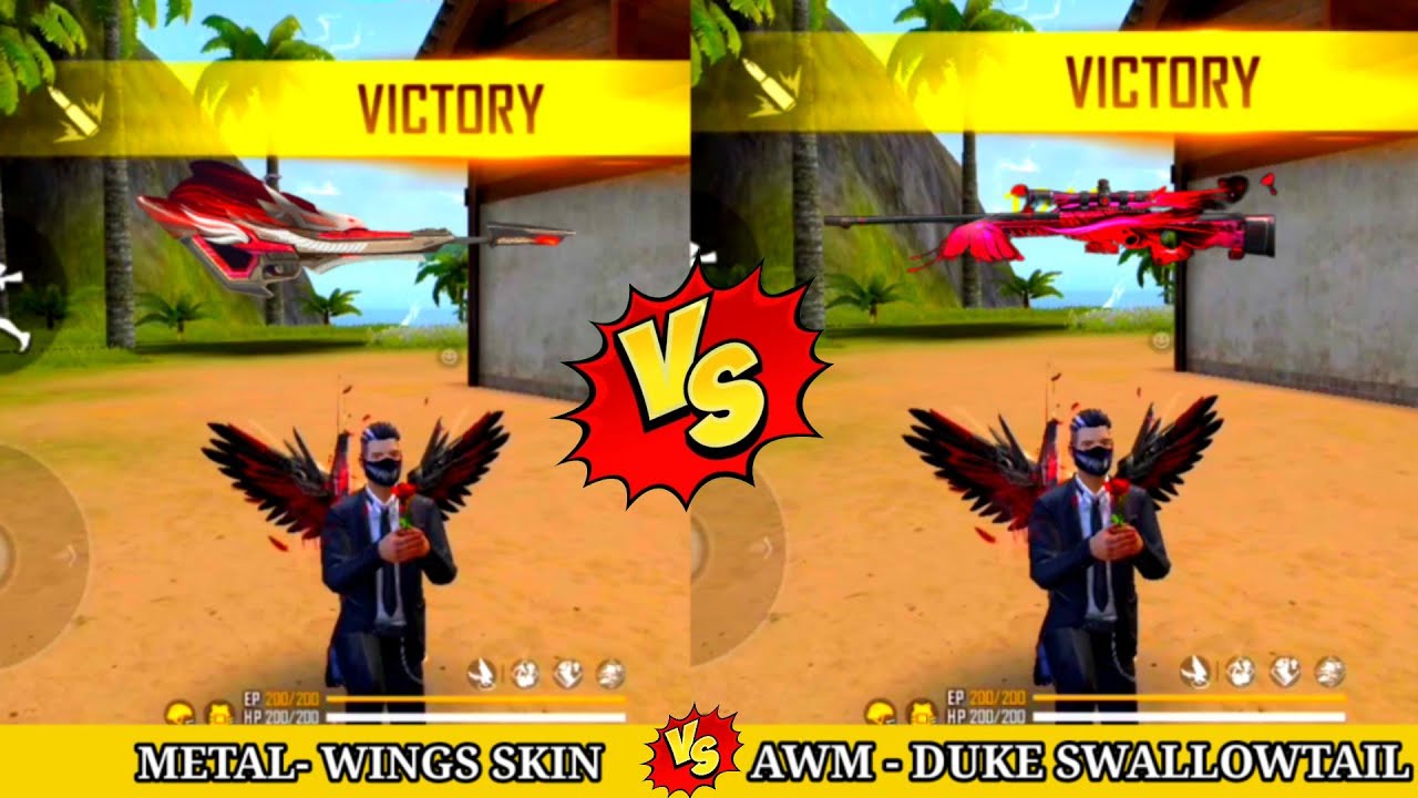 FREE FIRE NEW METAL WINGS AWM VS AWM - DUKE SWALLOWTAIL || DAMAGE TASTE ABALITY || GARENA FREE FIRE