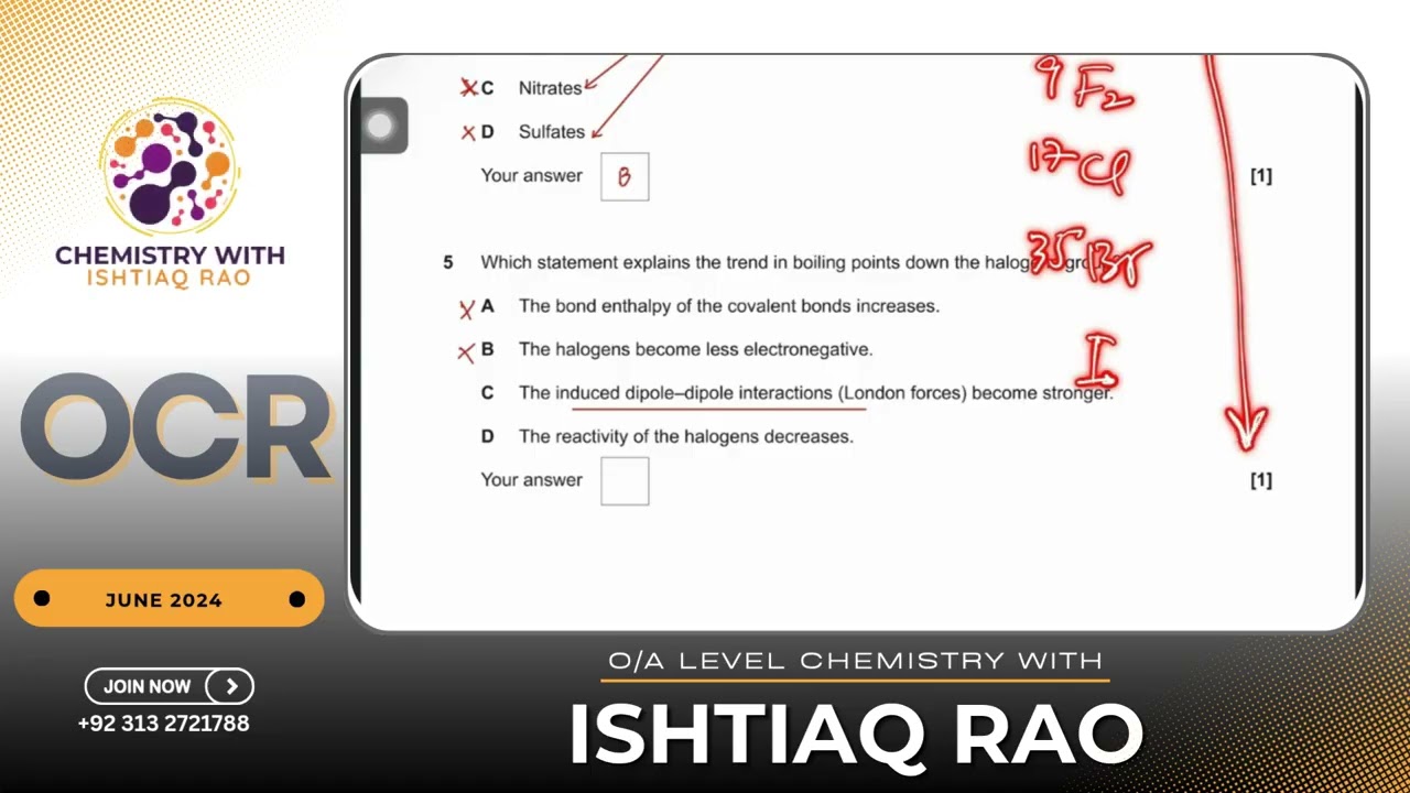 OCR A Level Chemistry H432/01 | June 2024 Paper Walkthrough
