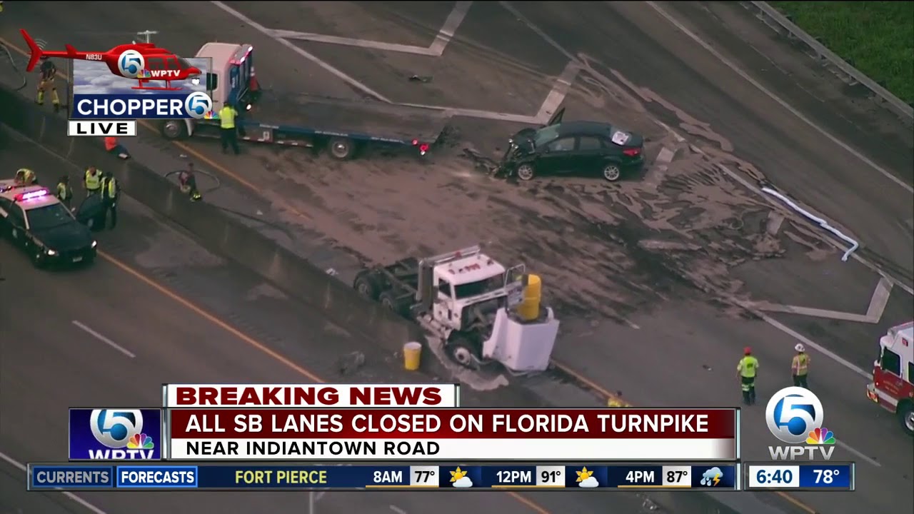 Semi, vehicle crash on Turnpike southbound closes road - YouTube