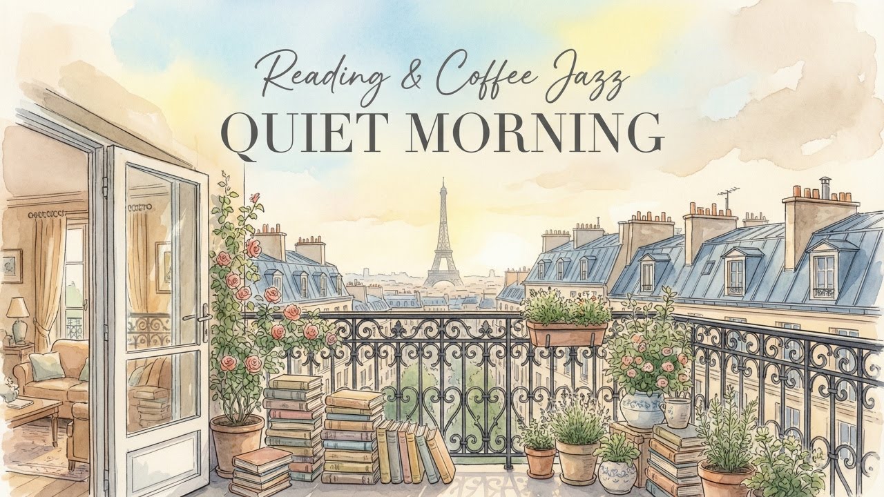 QUIET MORNING IN PARIS ☕ Reading & Coffee Playlist — French Jazz & Soft Piano | Balcony View