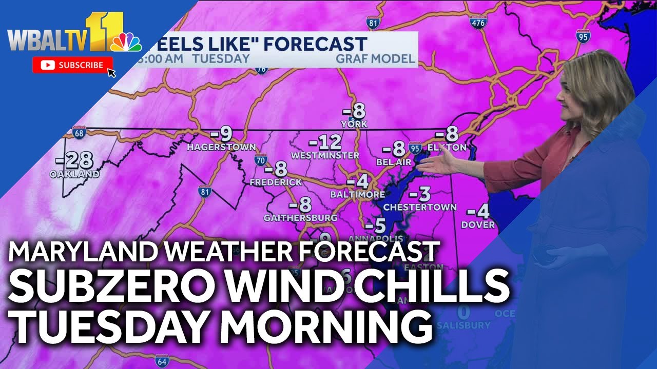 Subzero wind chills Tuesday morning in the Baltimore Area - YouTube