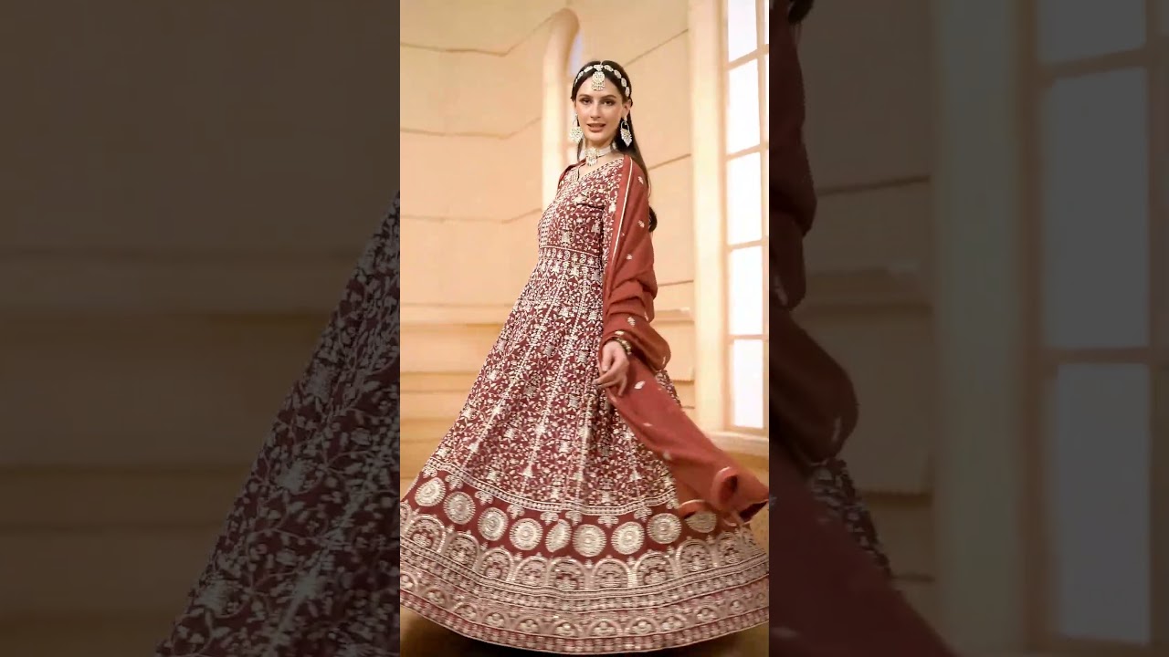 Classic Brown Faux Georgette Embroidered Anarkali Suit