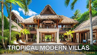 Tropical Paradise: A Thatched Roof Modern Luxury Villas with Wooden Accents Charm in Tropical Havens