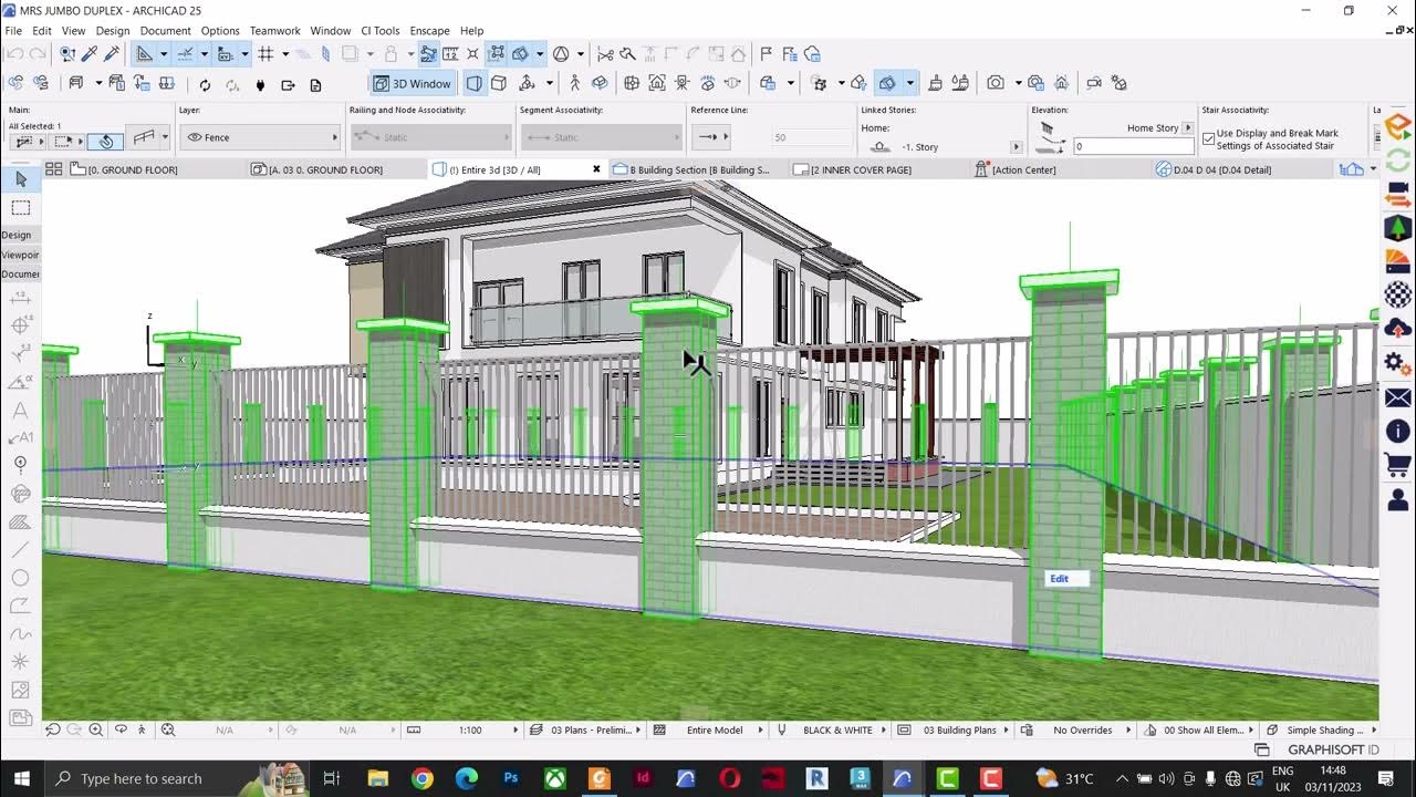 Simple fence design in archicad using complex profile and railing tool