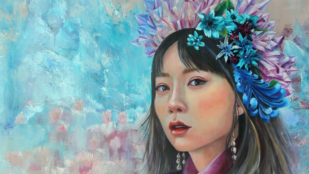 Sakura magical oil painting of Japanese girl &Embroidery with silk ...