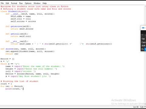 program for students score list using class in Python