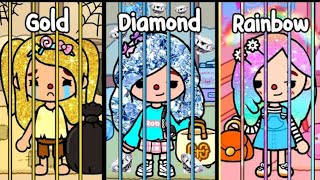 Gold hair vs Diamond hair vs Rainbow hair in jail ||tocalifeworld || Toca family ||