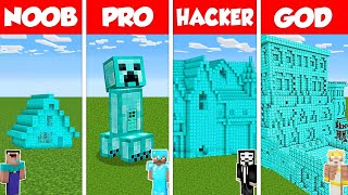 Minecraft Battle: NOOB vs PRO vs HACKER vs GOD: DIAMOND BLOCK HOUSE BASE BUILD CHALLENGE / Animation