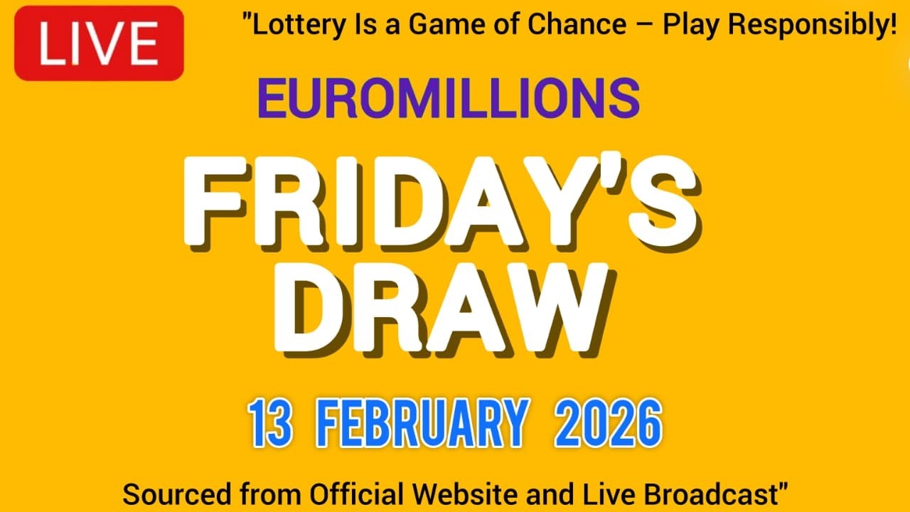 The National Lottery Euromillions Draw Live results from Friday 13 Feb