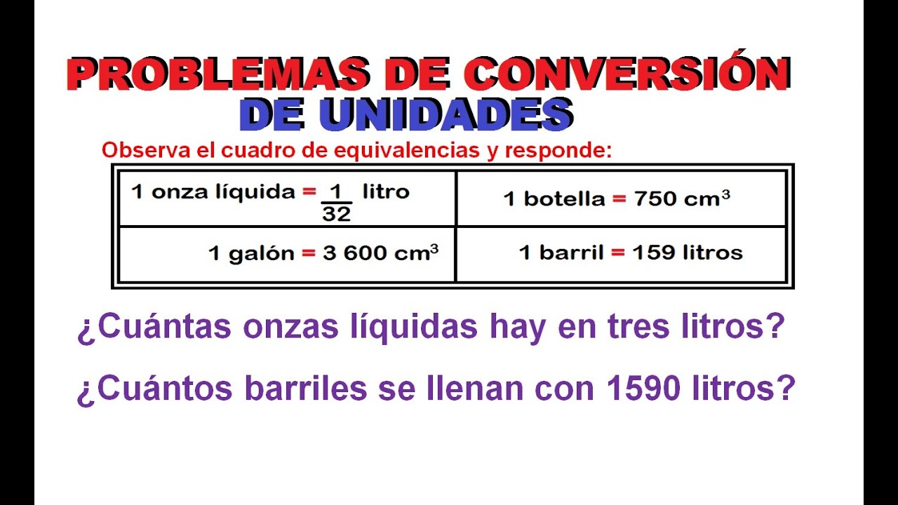 2) Conversión de unidades de capacidad: De a onzas// De Litros a barriles. - YouTube