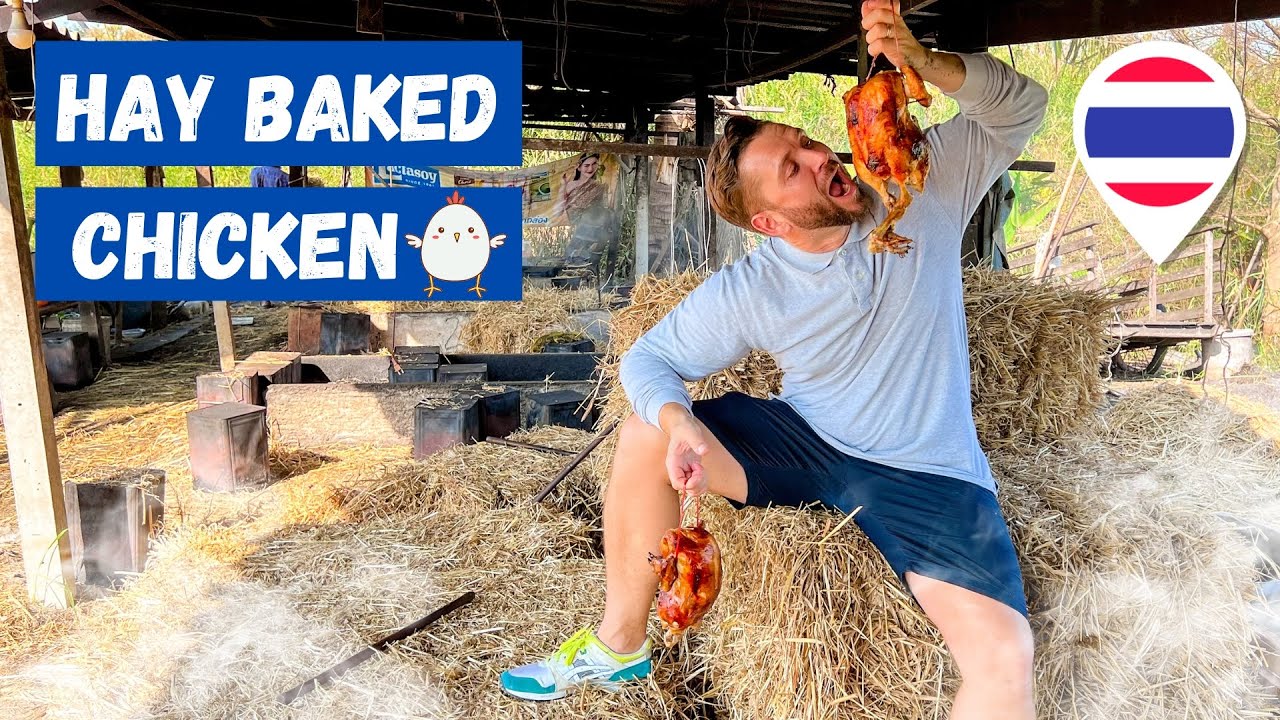 Uncle's Famous STRAW BAKED THAI CHICKEN 🤯🇹🇭 Thai Country Food in Nakhon Pathom ฝรั่งกินอาหารไทย