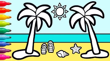 Summer Beach Scene Drawing & Coloring Palm Trees For Kids #30