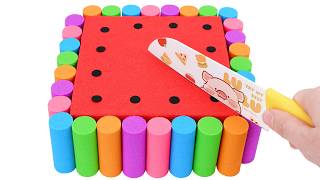 Satisfying ASMR l DIY How to make Watermelon Square Cake with Colorful Kinetic Sand Cutting ASMR