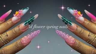 3D Flower Spring Nails!🌺🌱✨| acrylic almond nails + intricate nail art!✨