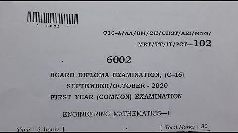 Diploma -C 16 - October 2020 - Maths 1 - Paper Solution