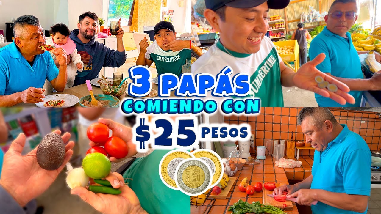 3 PAPÁS COMIENDO CON 25 PESOS 🥫NO PODRÁS CREER LO QUE COMPRARON! 😱| Conny Merlin