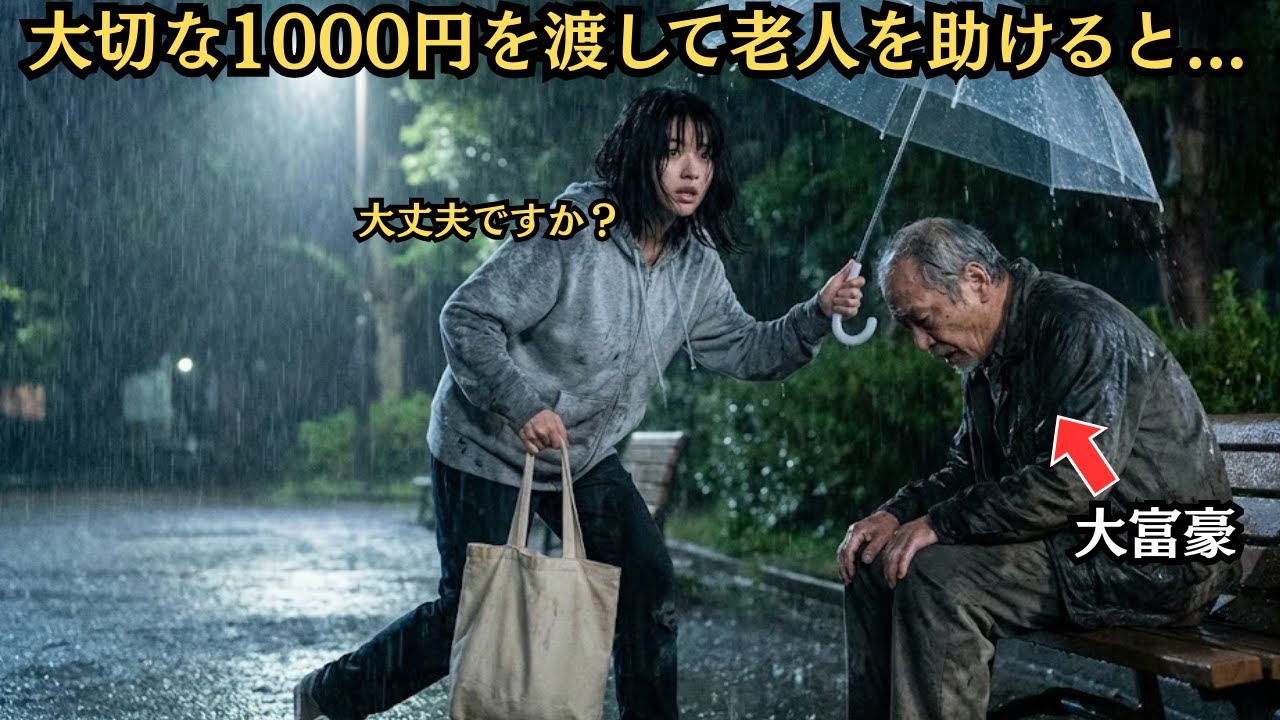 雨の夜、倒れた老人に最後の1000円を渡した女子大生。後日、銀行名誉会長が現れ…