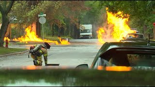 RAW Natural gas fire in St Paul caused by lightning strike police say