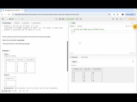 Leetcode SQL 50 1757 ' Recyclable and Low Fat Products' SQL Question with Explanation