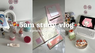 5am study vlog🍓🍵productive morning studies, skincare routine and watching anime
