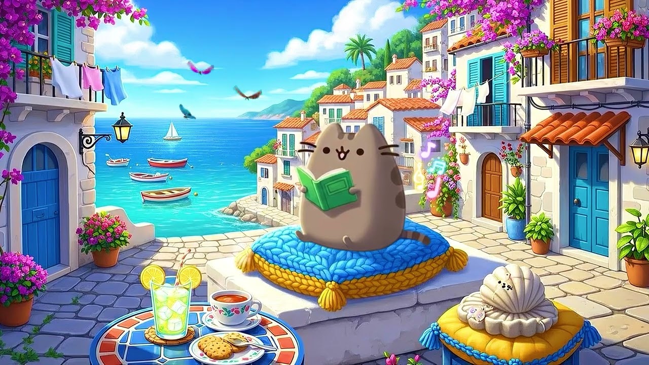 Pusheen Chillhop Mix 🌞 Warm Seaside Beats with Gentle Wave Sounds