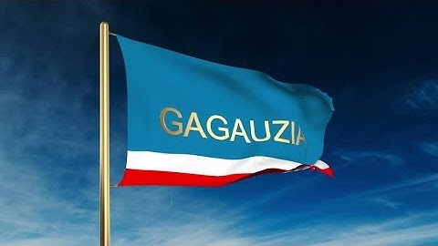 4K Gagauzia flag slider style with title. Waving in the wind with cloud background animation Stock