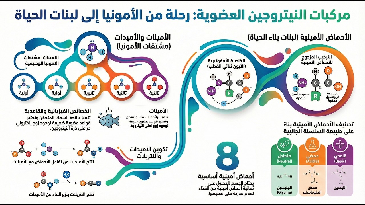 كيمياء الثالث الثانوي علمي ملخص الوحدة الخامسة مركبات النيتروجين العضوية