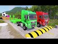 Double Flatbed Trailer Truck Vs Speedbumps Train Vs Cars Beamng.drive In Reverse! #218