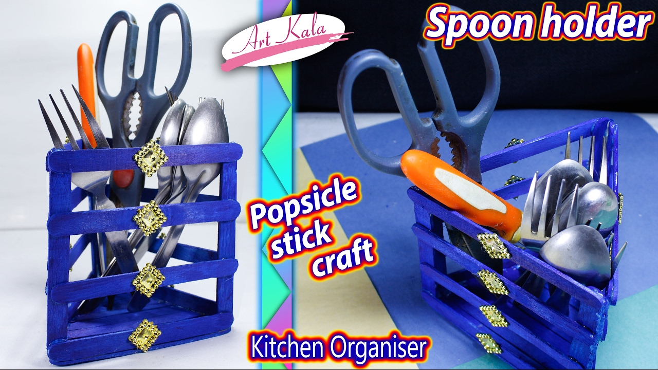 How to make spoon holder | kitchen organizer | popsicle stick crafts